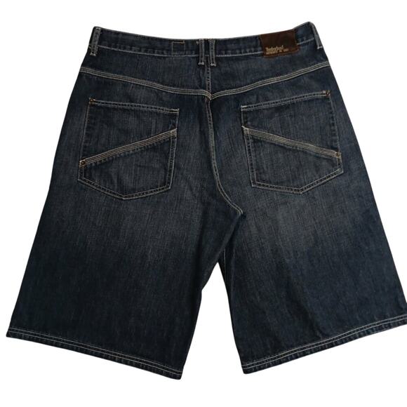 Timberland Denim Shorts Mens 39 Dark Wash Whiskered Baggy Y2K Embroidered - Picture 2 of 14